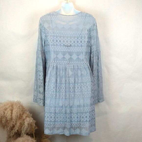 Romeo and Juliet heather blue baby doll lace mini dress sz M Boho Chic - Picture 7 of 12